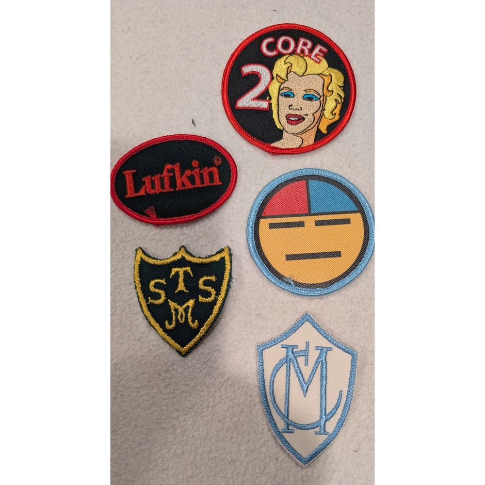 Vintage Embroidered Patch Lot Lufkin Core 2 Marilyn Monroe Shield Crests 5pc